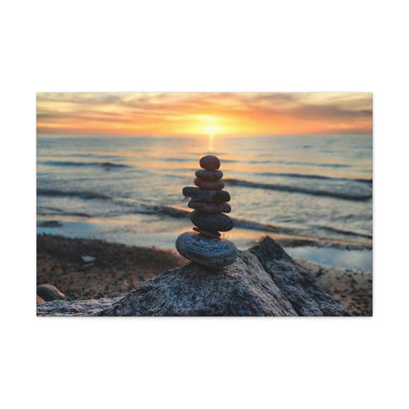 Pebbles Stack Over Beach Nature Wilderness Photography Canvas Wall Art for Home